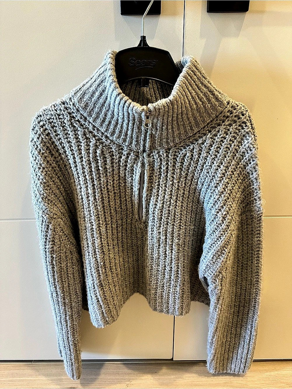 Garage Grey Chunky Knit Quarter Zip Sweater